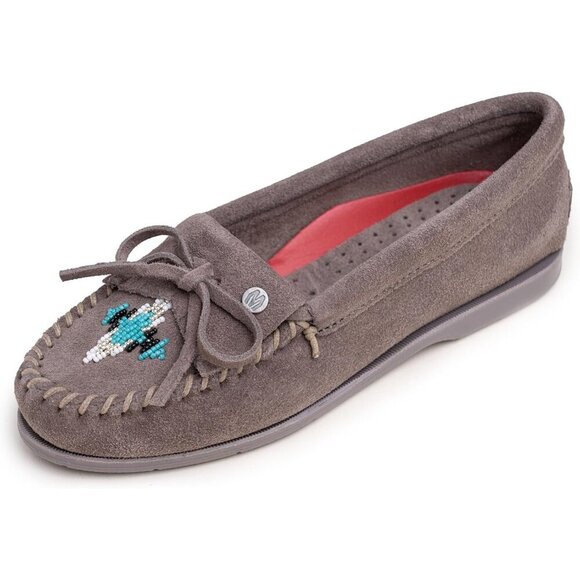 Shoes - Women's Velvet Suede Beaded Embroidery Flower Beauty Gray Pull On Slipper Boot